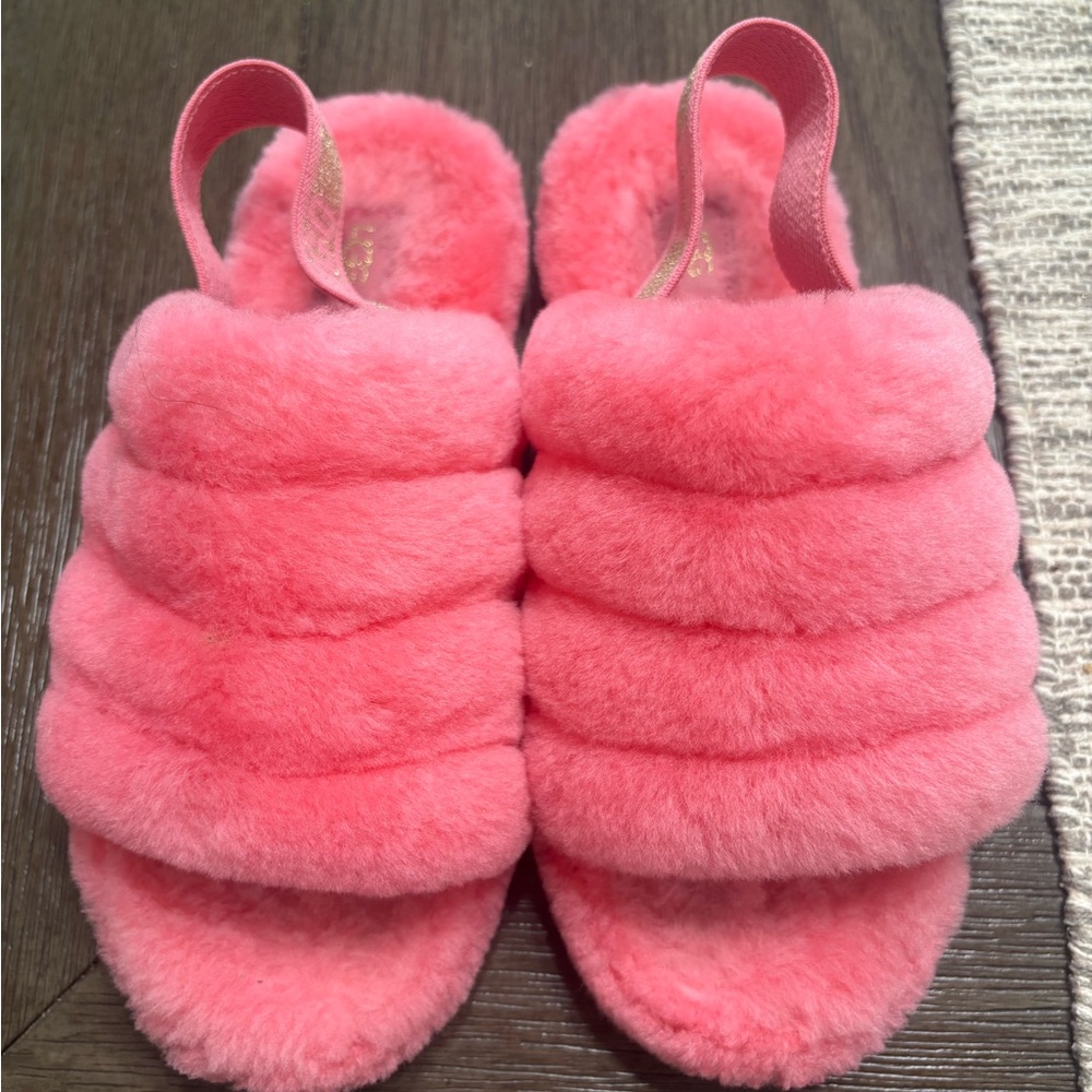 UGG Kids Pink Fluffy Slippers